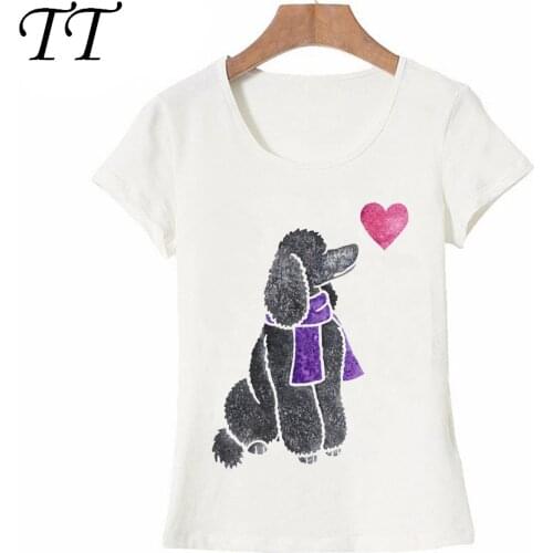 New Summer Women T-shirt Colorful Poodle Dog Watercolor T-Shirt Dabbing Poodle Funny maiden Tops Tees Cute Girl Short Sleeve