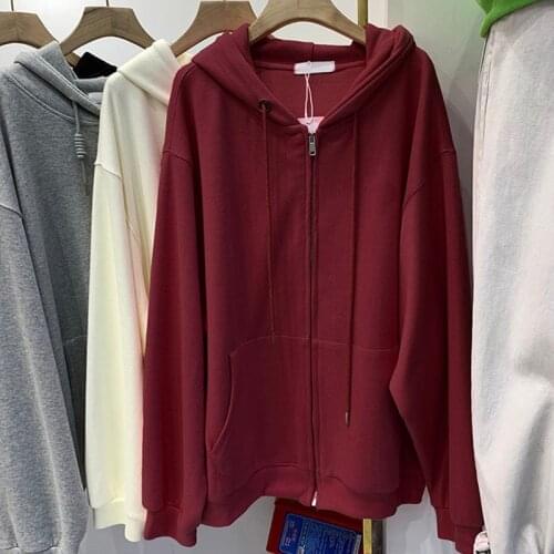 Plain Unisex High Quality Casual Loose Sport Long Sleeve Full Zip Up Jacket Hoodies