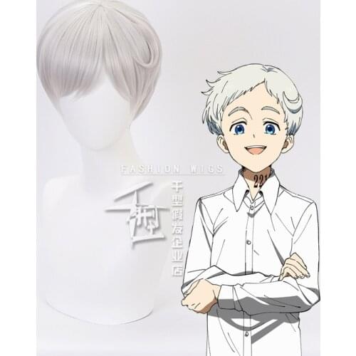 Anime The Promised Neverland Norman Cosplay Silver White Short Wig Yakusoku no Neverland Heat-resistant Fiber Hair + Wig Cap