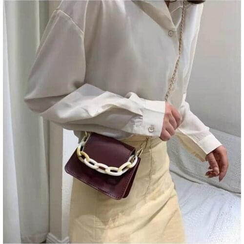 Popular Solid Color New Chain PU Leather One Shoulder Small Square Bag,2021 Fashionable Mini Messenger Womens Versatile Handbag