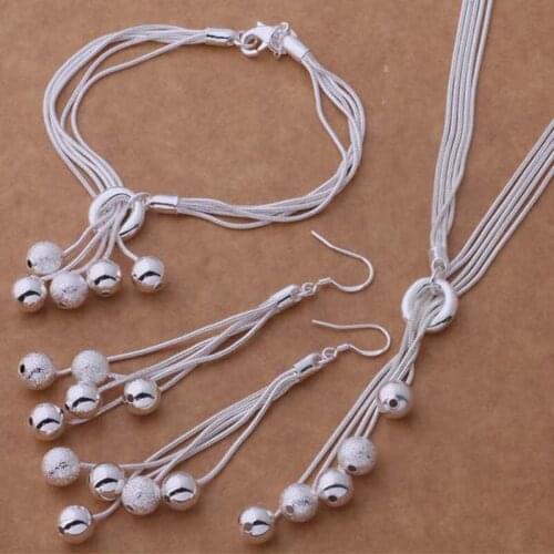 Drop shipping silver plated Jewelry sets for womenTop Quality Wedding Jewelry Silver Ball Beads Necklace/Bracelets/Earrings set