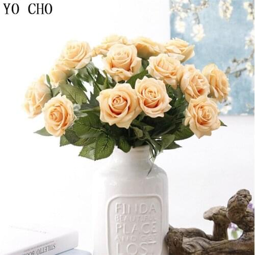 Dropshipping High Quality Silk Rose Flower 5pcs/lot Flores Artificial Rose Wedding Home Party Accessories