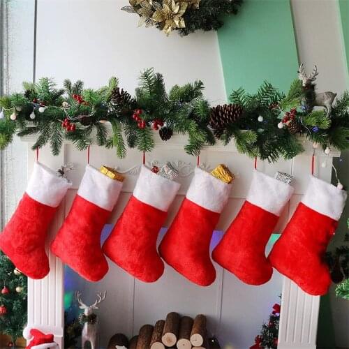 Christmas Hanging Sock Hanging Decorations Red Stockings Socks Plush Christmas Stocking Gift Hanging Bag Storage Bag Wholsale