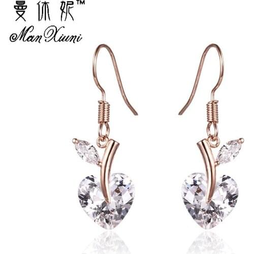 Bling Crystal Cubic Zircon Drop Earrings Lovely Luxury Apple Dangle Hook Earrings Romantic Heart for Women Fashion Jewelry