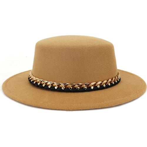 Womens cap hats for men fedoras felt new 2021 fashion spring autumn Jazz Hat European American Metal chain vintage black Wool