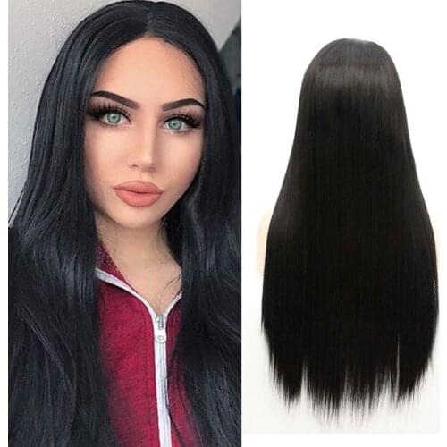 Synthetic Long Straight Hair Wigs Black Color Full Wig for Women Middle Part Heat Resistant Wigs Long Wigs for Black Women
