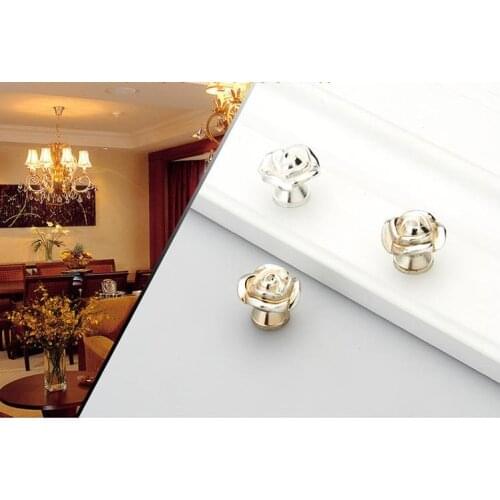 Single Hole Modern Kitchen Furniture handle pulls drawer knob with Rose Carving