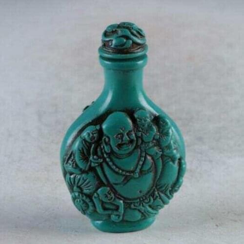 Old Chinese Turquoise Hand Carved Characters Snuff Bottle