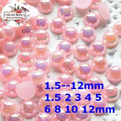 Light pink AB half round pearl Beads ABS Resin Flatback cabochon Simulated pearl Beads DIY beads 1.5-12mm