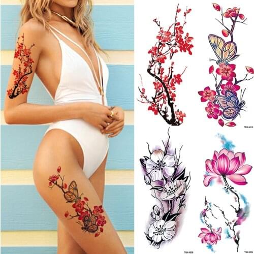 Temporary Tattoo Flower Plum Bossom For Women Girls Peony Rose Sketches Tattoo Sexy Flower Temporary Tattoos For Girl Waterproof