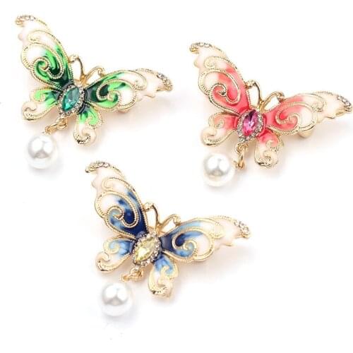 High Quality Crystal Butterfly Brooches Rhinestones Pearl Crystal Butterfly Pins Women Fashion Jewelry Gifts for Women