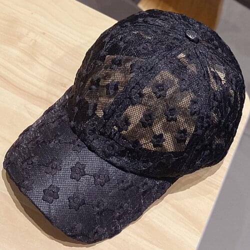 Womens Lace Small Flower Baseball Caps Breathable Mesh Floral Hat Gorras Summer Cap Snapback Daisy Visor Cap Black White