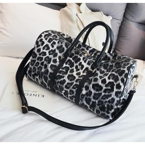 Women PU Leopard Printing Designer Handbags 44cm Transparent Luggage Duffle Bag