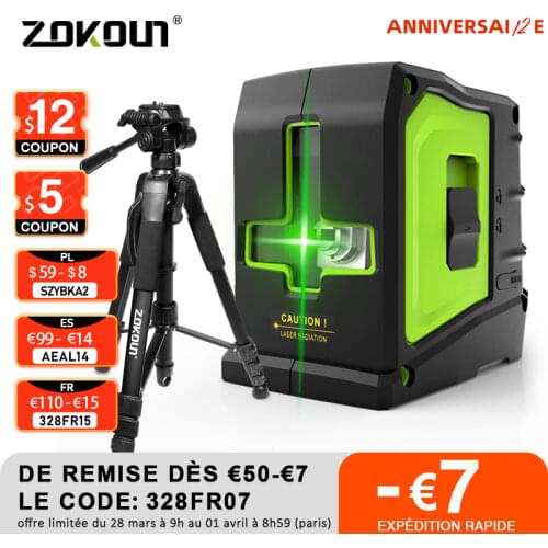 Zokoun 2 Lines Laser Level Self Levelling ( 4 degrees) Green Red Beam Laser Horizontal & Vertical Cross-Line with Tripod H15-14