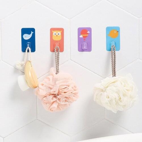 1pcs Cute Cartoon Wall Hook Free Punching Seamless Hooks Adhesive Wall Kitchen Hanger Non-marking Strong Hook