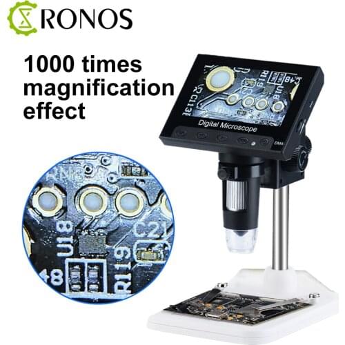 1000X Digital Microscope Electronic Video Microscope 4.3" HD LCD Microscope Phone Repair Magnifier + Metal Stand