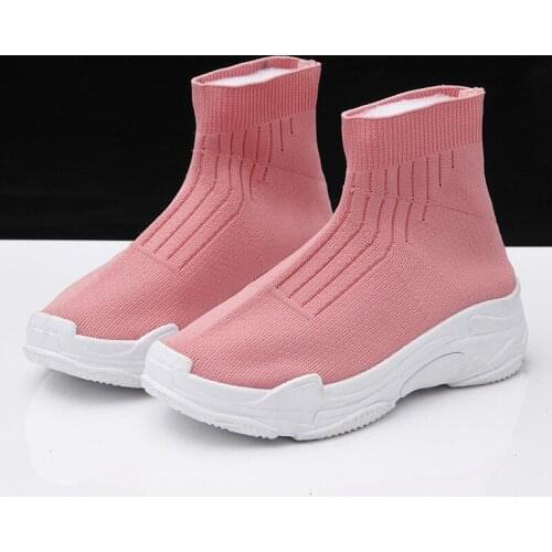 2019 Sneakers Women Knit Upper Breathable sneakers Sock Boots Woman Chunky Shoes High Top Shoes For Women Femme Krasovki X9-27