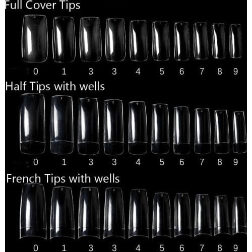 500pcs Transparent Half Tips French False Nail Art Tips Acrylic Full Cover Clear False Nail for Nail Display Art Manicure Tools