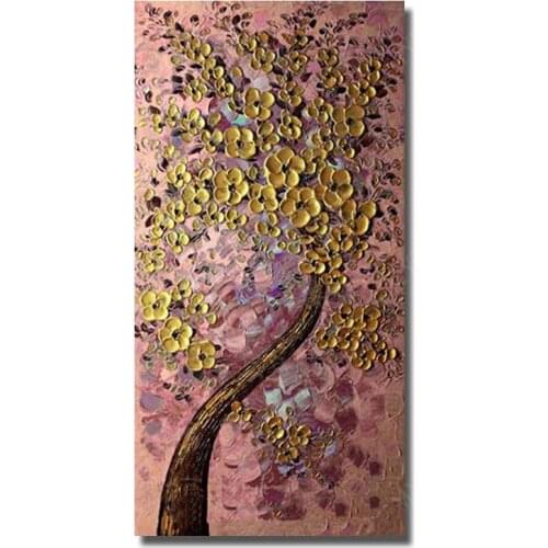 Free Shipping 100% Hand Painted Abstract Golden Flower Tree Oil Painting Living Room Decor Modern Canvas Wall Pictures no Framed