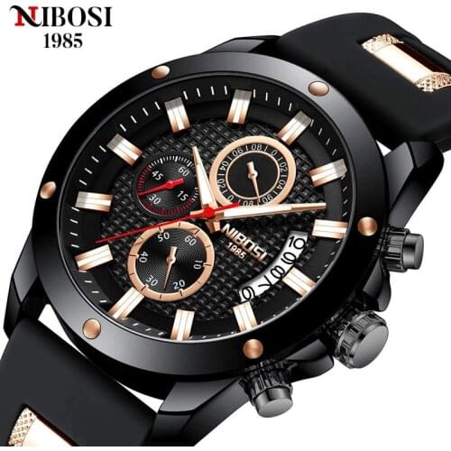 NIBOSI New Sport Black Mens Watches Top Luxury Brand Watch for Men Silicone Wristwatch Waterproof Quartz Clock Relogio Masculino