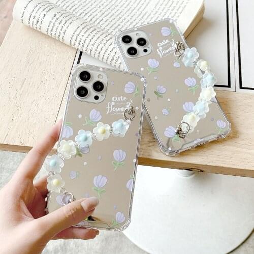 Hot Korea Shockproof Mirror Flowers Bracelet chain Phone case for iphone 12 Pro Max 11Pro Max XR X XS Max 7 8 plus SE 2020 cover