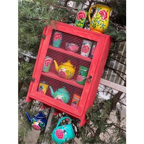 Wood Custom Production Solid Pine wood Wire Cabinet 50*65*10 Cm Red Color