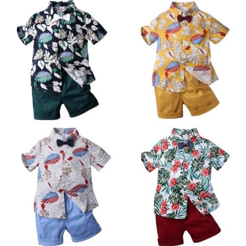 Childrens clothing summer childrens suit boys print short-sleeved shirt shorts two-piece suit