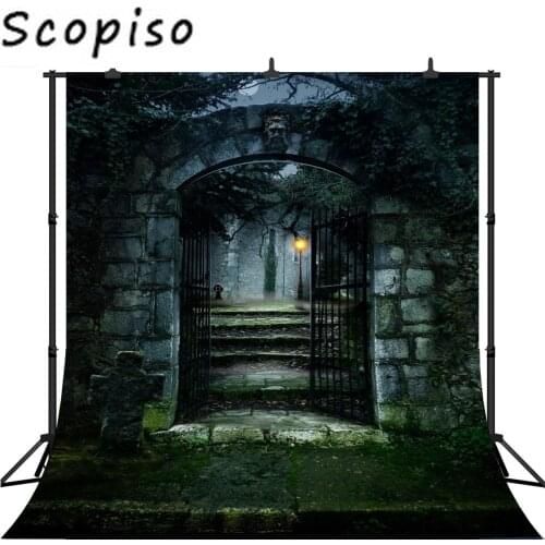 Scopiso Photography Background Terror Halloween Theme Vintage Stone Door Courtyard Backdrop Professional Photo Background