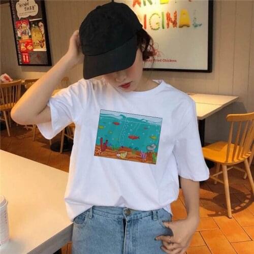 Korean Fashion Women T Shirt Casual Female Clothing Ladies Aesthetic Top Tees Kawaii Girls White Tshirt O Neck Streetwear Cloth