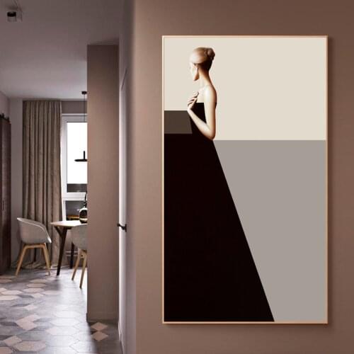 Glamour Fashion Woman in Black Dress Wall Art Decor Canvas Painting Minimalist Home Decor Nordic Poster Home Office Decoration
