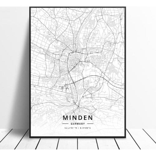 Hd print Minden Magdeburg Bielefeld Remscheid Kiel Karlsruhe Germany Canvas Art Map Poster bedroom home decor frame
