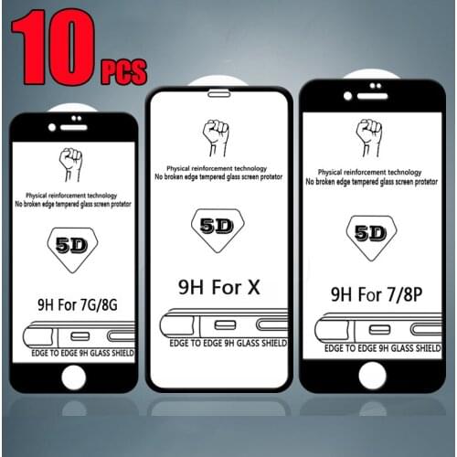 10pcs 5D Curved Tempered Glass Full Covrage Flim Guard Screen Protector For iPhone 13 Pro Max 12 Mini 11 XS XR X 8 7 6 Plus SE