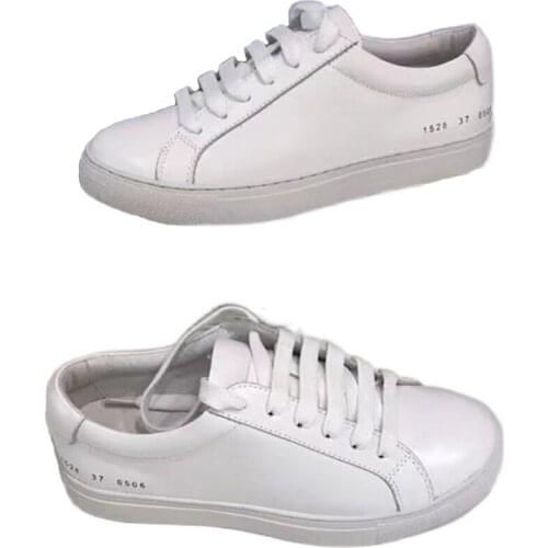 Classical White Shoes Women Genuine Calf Leather Upper Pig Skin Lining and Insole Famous Stars With Money Four Seasons