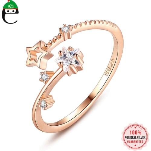 ElfoPlataSi Genuine S925 Sterling Silver Star Opening Ring Gift For Women Light Luxury Wedding Birthday Party Fine Jewelry L200