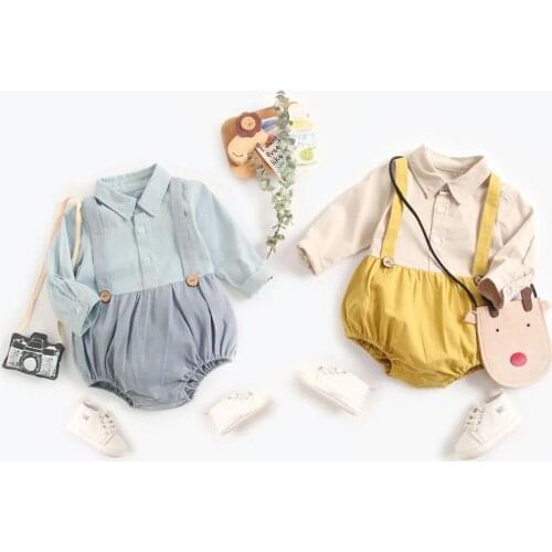 Spring Fall Newborn clothes Korean baby clothes in one-piece solid color childrens romper sling baby boy romper long sleeve