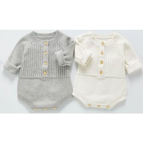 0-3Yrs Baby Boy Girl Knit Rompers Spring Autumn Baby Long Sleeve Fashion Infant Clothes Baby Boy Girl Pure Color Rompers