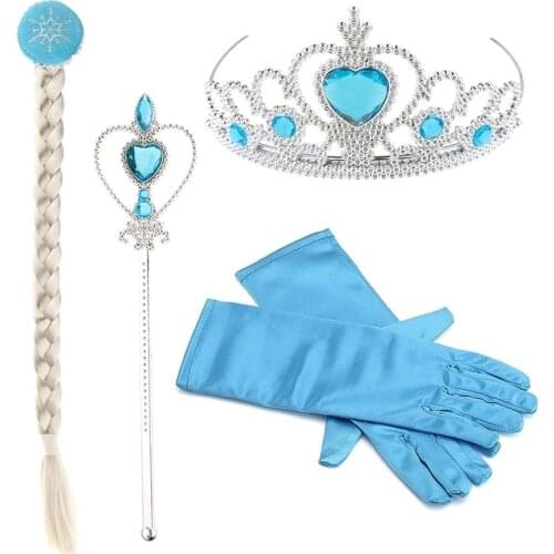 Disney Frozen Princess Little Girls Kids Frozen Elsa Dress Up Accessories Crown Braid Wand Blue Gloves Set