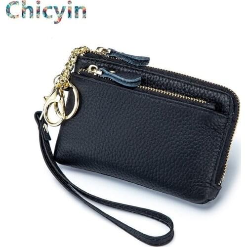 Coin Purse Women Short Wallet Woman Card Luxury Brand Genuine Leather Change Purse Leather Zipper Key Ring Ladies ID Card Holder