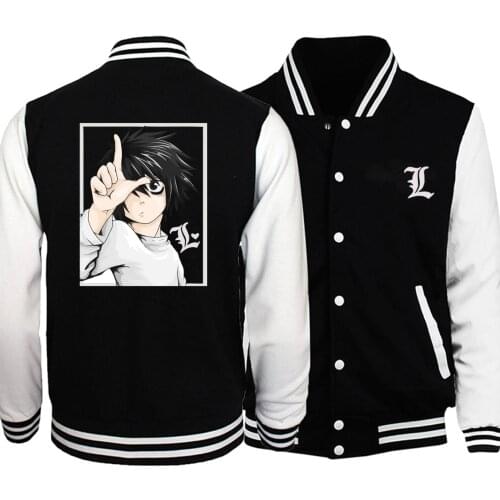 Death Note Baseball Men Japanese Anime Jackets Coats Winter Autumn Fleece White Black Sportswear Bomber Streetwear Plus Size