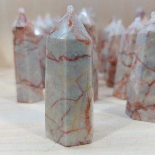 Natural Red Stripe stone Crystal Point Wand Healing Reiki Obelisk Quartz Polished Energy Stone Home Decoration Gift