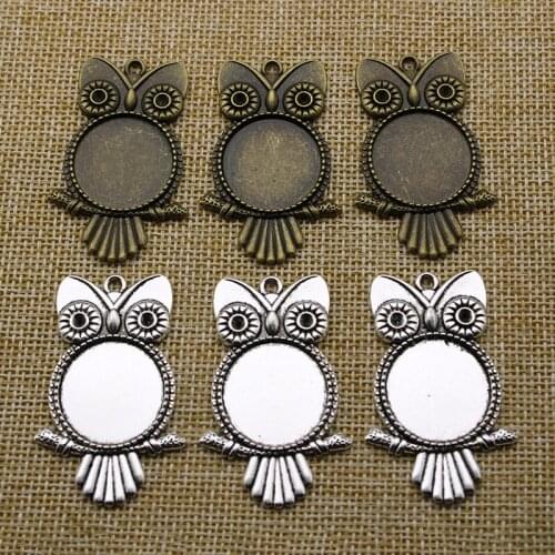 5pcs Owl Charm Pendant for Jewelry Making, Blank Settings Cabochon Base Trays 20mm 25mm DIY Necklace Pendant Handmade Findings