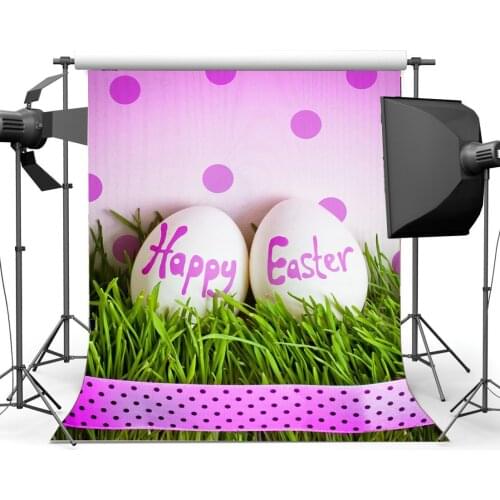 Happy Easter Backdrop Painted Eggs Backdrops Green Grass Meadow Ribbon Dots Nature Frohe Ostern Spring Photography Background