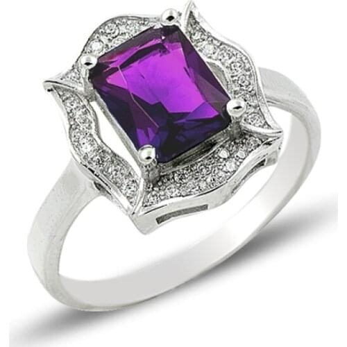 Silverlina Silver Amethyst Zircon Cubic Zirconia Engagement Ring