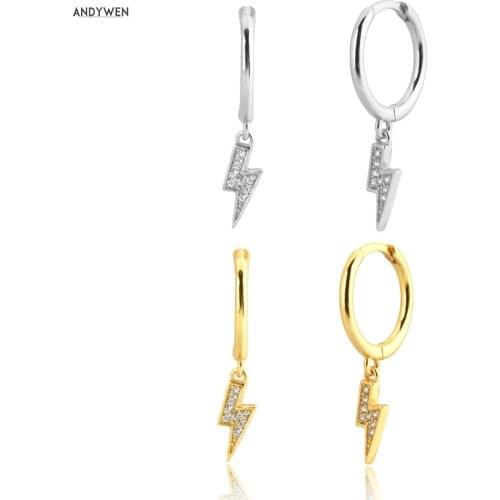 ANDYWEN 925 Sterling Silver 8.5mm Rock Punk Lighting Charm Pendiente Drop Earring New 2020 Fine Jewelry Rock Punk Jewelry