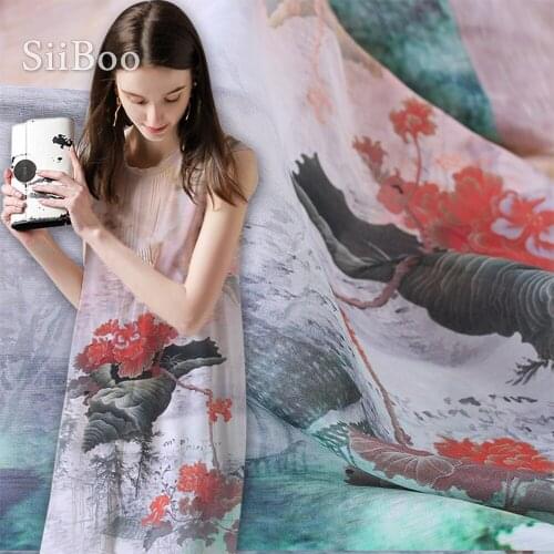 French landscape positional printed 13mm wide linen silk fabric for spring summer dress shirt stoffen tissu africain SP5944