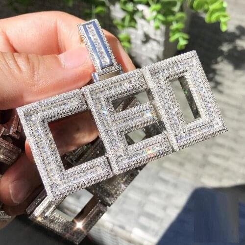 Sparking Bling Round Baguette Cubic Zirconia 5A CZ Big CEO Pendant Hip Hop Bling Men Necklace