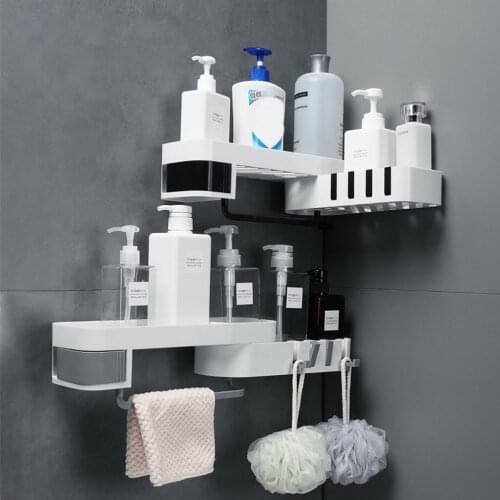ABS Plastic Suction Cup Bathroom Kitchen Corner Storage Rack Organizer Shower Shelf Shampoo Shower Holder Storage Rack Organizer