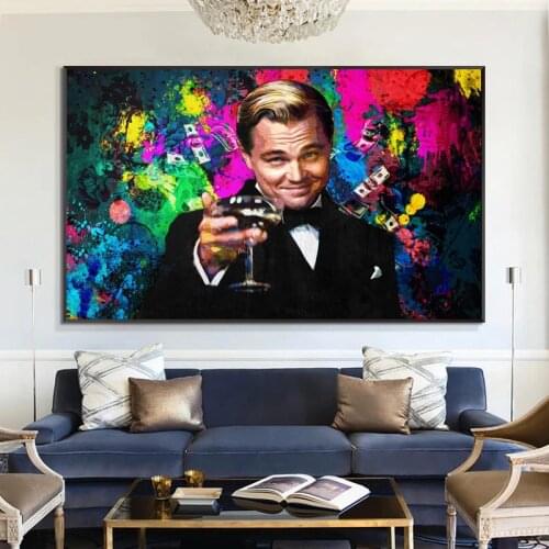 Wolf of Wall Street Money Graffiti Canvas Painting Motivational HD Print Poster and Prints Wall Art Poster Home and Office Decor