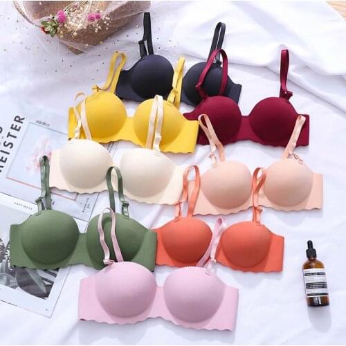 Wasteheart New Women Fashion Skin Pink Green Wireless Sexy Bras Half Cup Push Up Padded One-Piece Bras Bralette Underwear