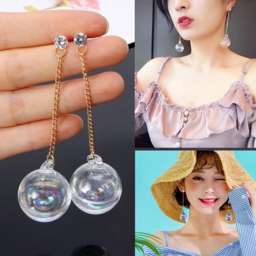 Y166 Shiny AB Transparent Bubble Ball Glass Water Inside Drop Earrings For Women